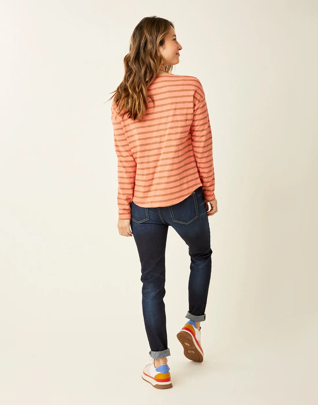 Alexis Top: Coral Saddle Mali Stripe - FINAL SALE