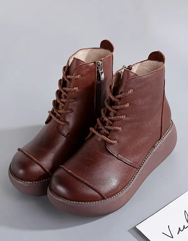 Autumn Winter Handmade Retro Leather Wedge Boots