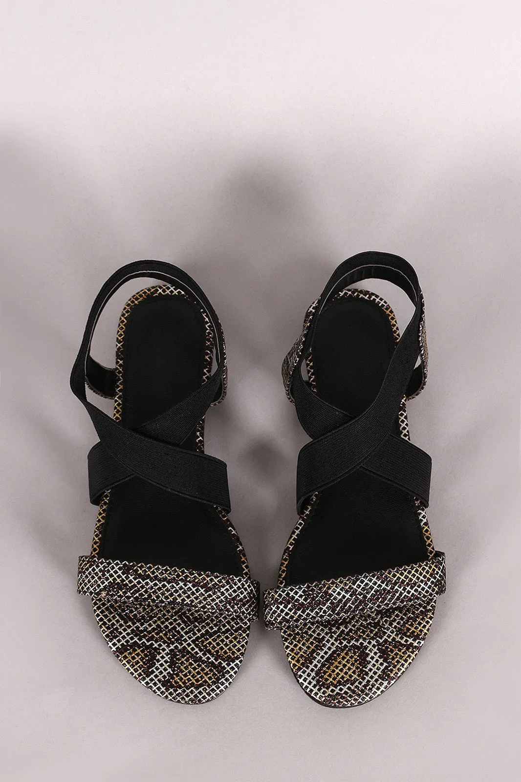 Bamboo Glitter Snake Cross Elastic Strap Flat Sandal