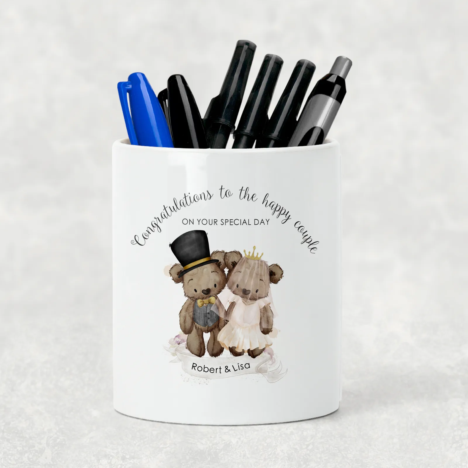 Bear Wedding Couple Personalised Pencil Caddy / Make Up Brush Holder