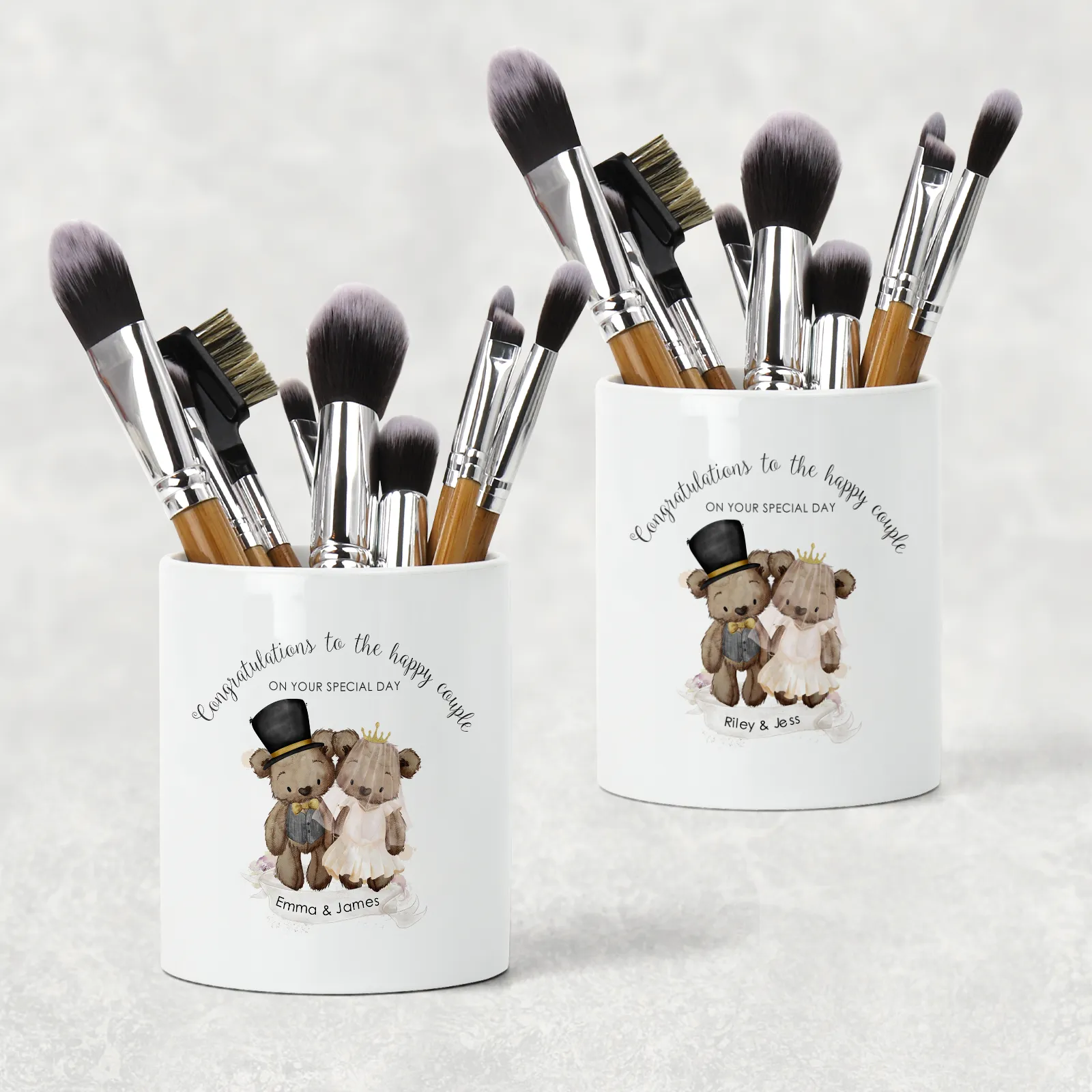 Bear Wedding Couple Personalised Pencil Caddy / Make Up Brush Holder