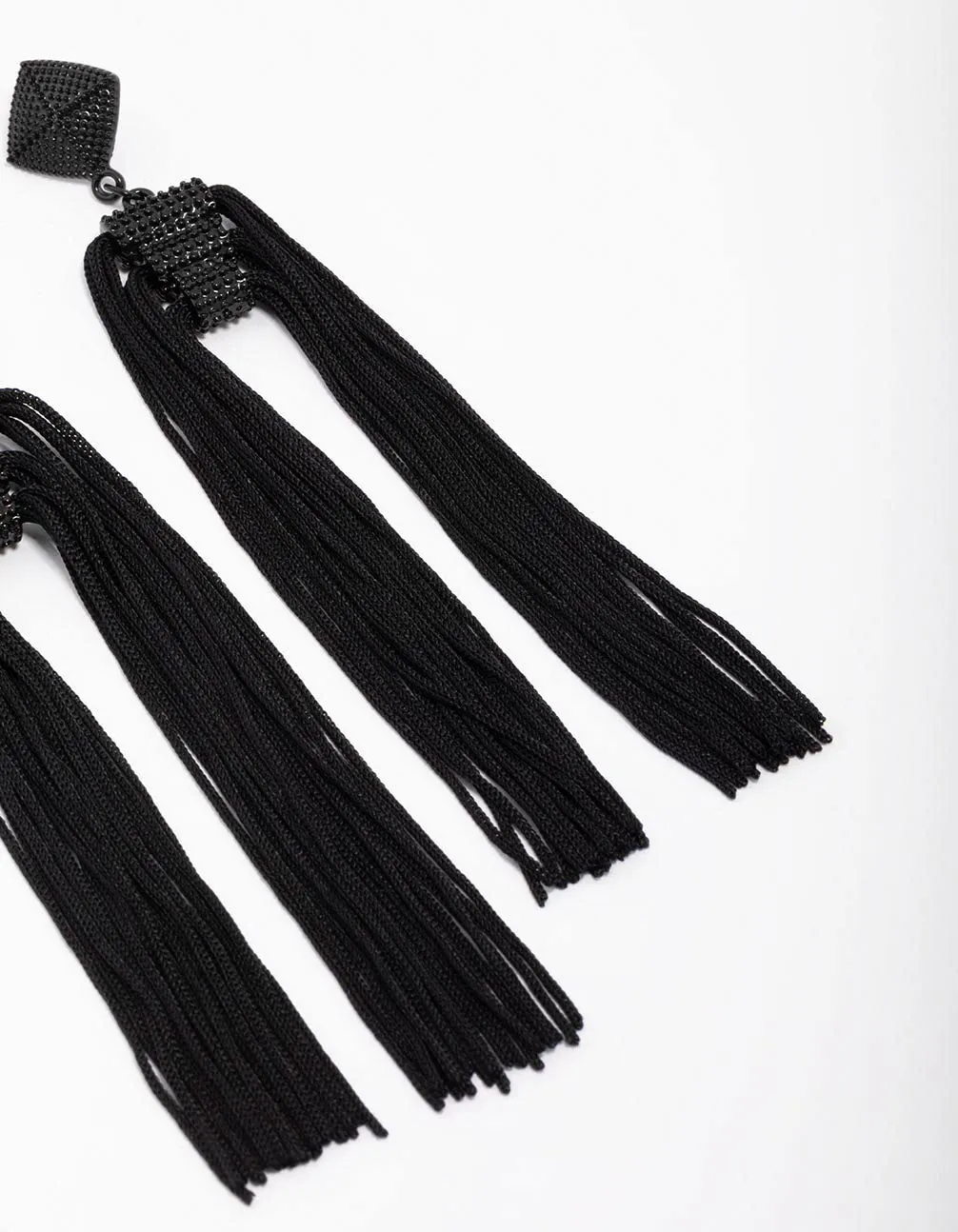 Black Fabric Rope Tassel Drop Earrings