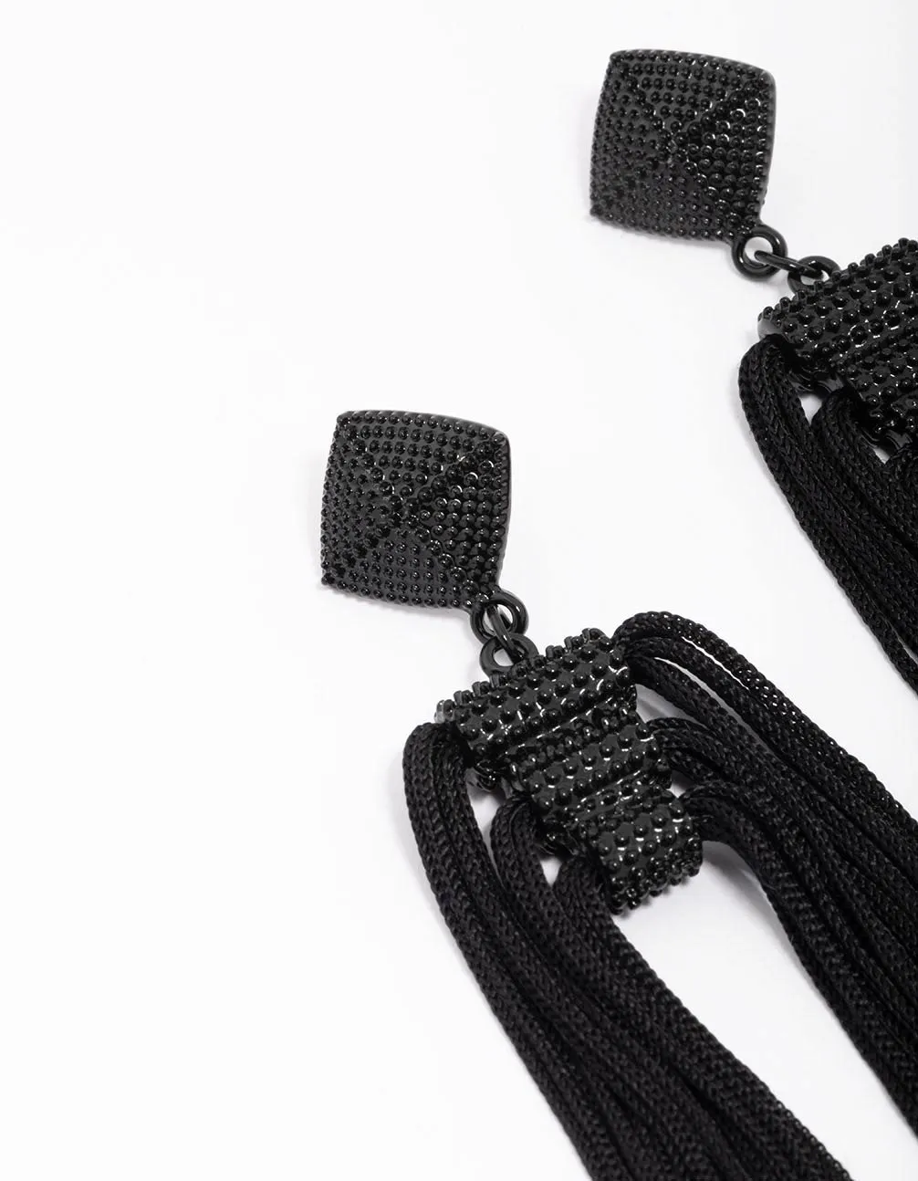 Black Fabric Rope Tassel Drop Earrings