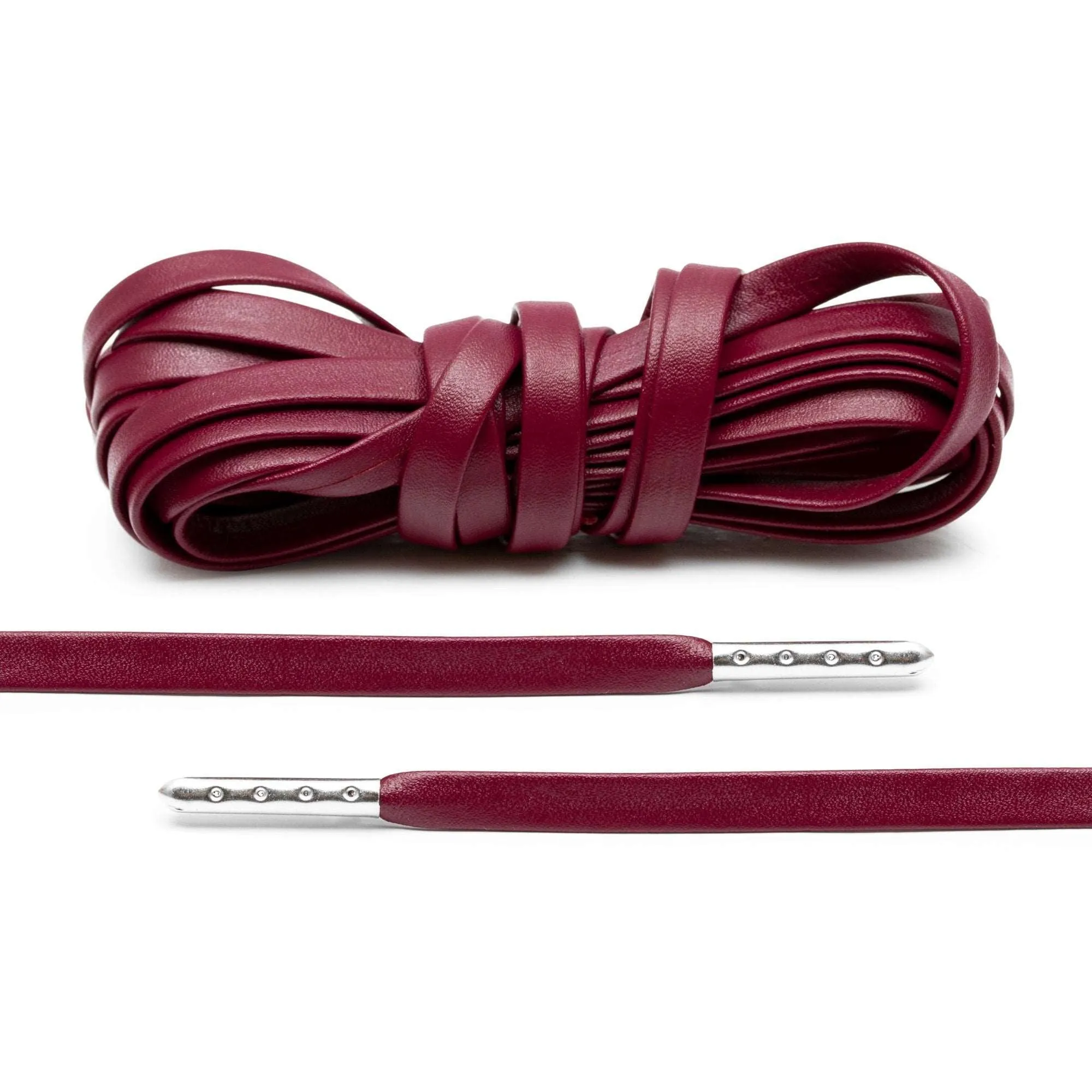 Burgundy Luxury Leather Laces - Silver Plated