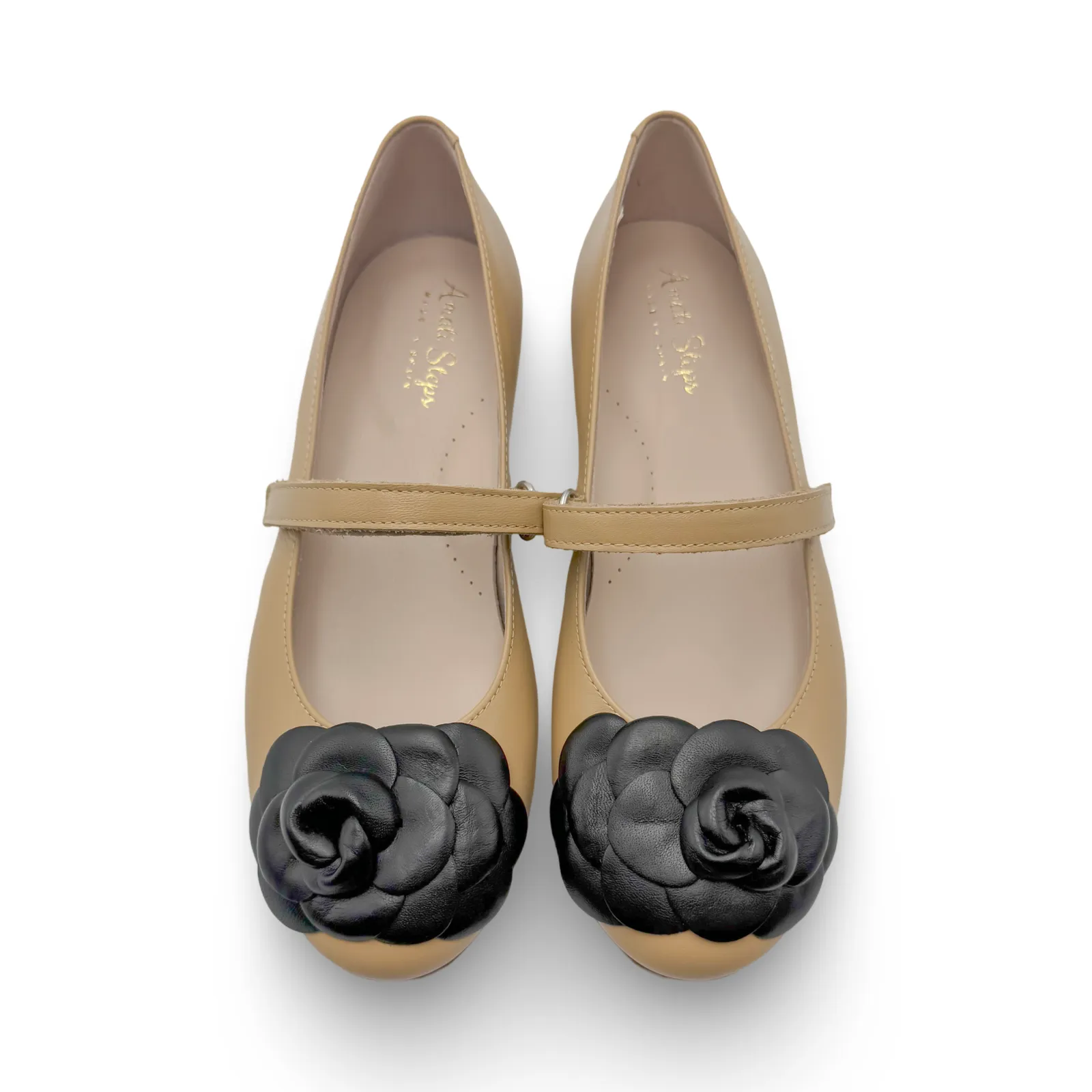 Camille- Women's Tan/Black Leather Mary Jane Shoes