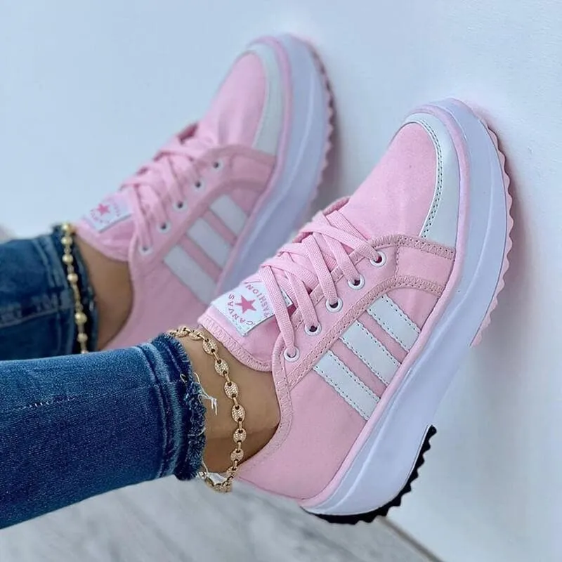 Color-blocking Lace-up Platform Sneakers