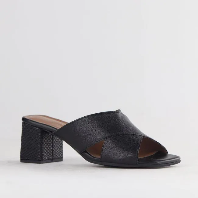 Crisscross Block Heel Mule Sandal in Black - 12738