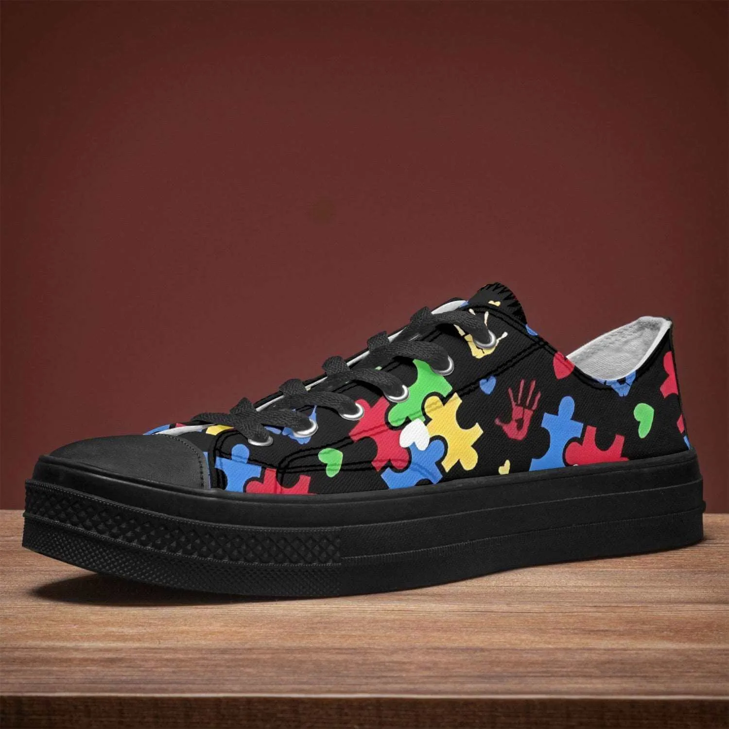 Custom Autism Love Low Puzzle Pieces Canvas Shoes