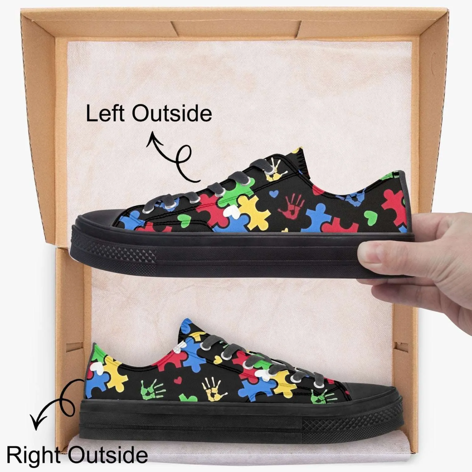 Custom Autism Love Low Puzzle Pieces Canvas Shoes