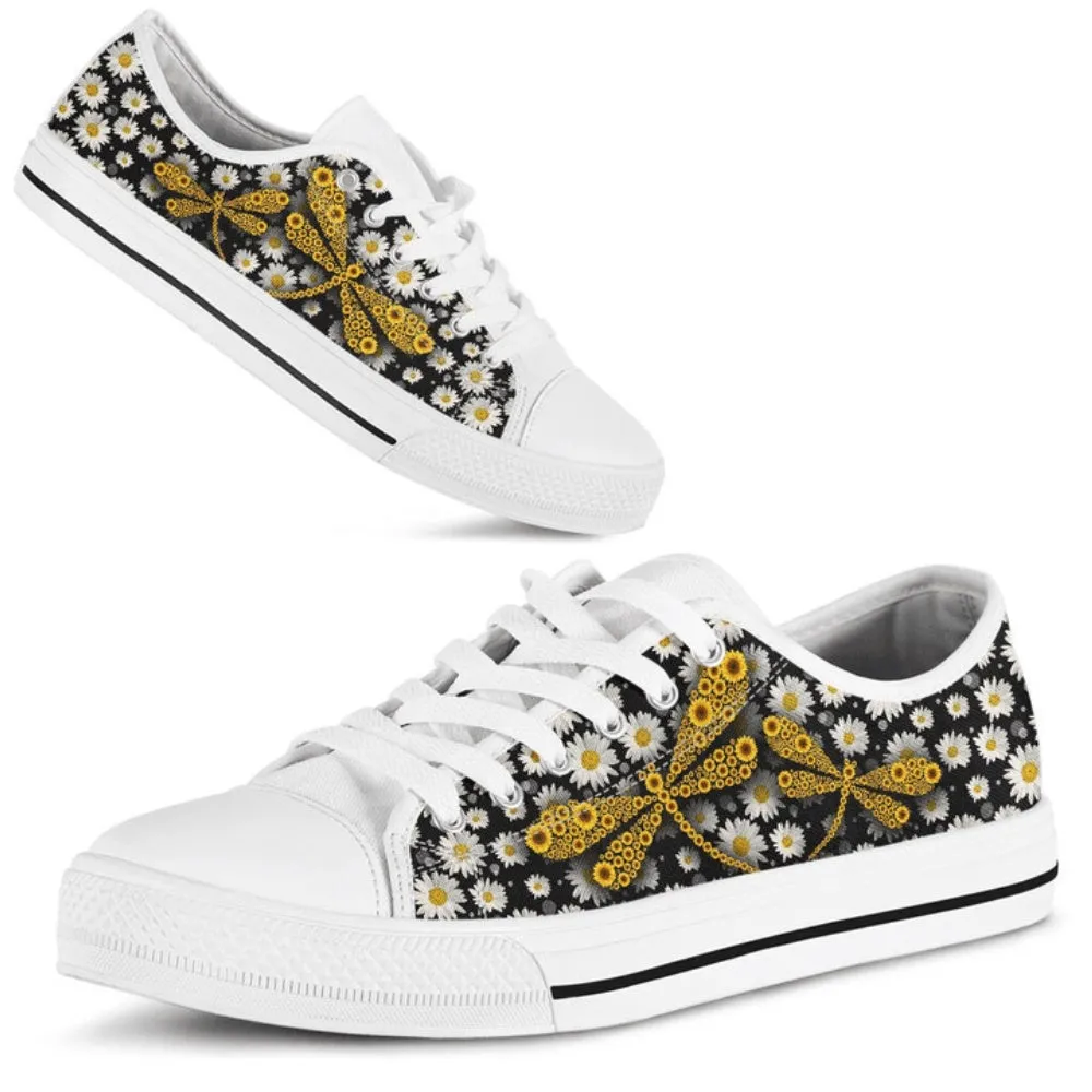 Dragonfly Sunflower Daisy Low Top Shoes, Animal Print Canvas Shoes, Print On Canvas Shoes