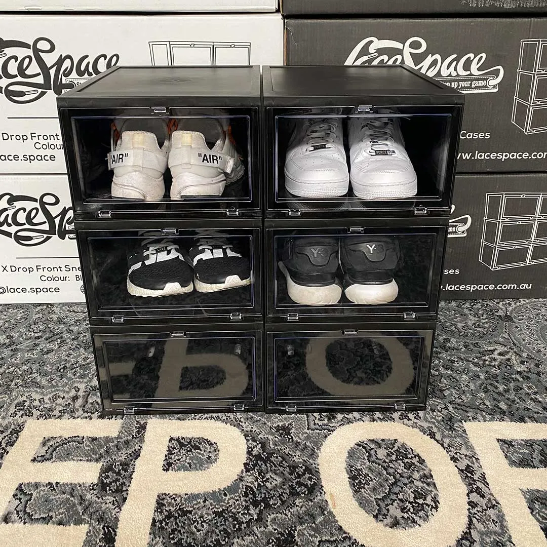 Drop Front Sneaker Display Cases | Black - Pack of 6 Cases