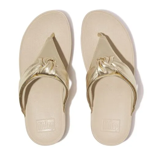 FitFlop Lulu Padded-Knot Metallic-Leather Toe-Post Sandals - Platino