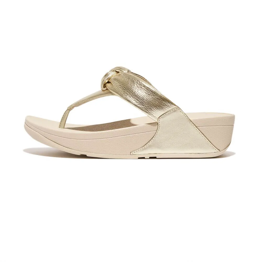 FitFlop Lulu Padded-Knot Metallic-Leather Toe-Post Sandals - Platino