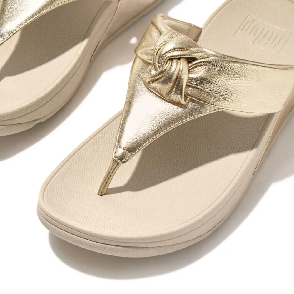 FitFlop Lulu Padded-Knot Metallic-Leather Toe-Post Sandals - Platino