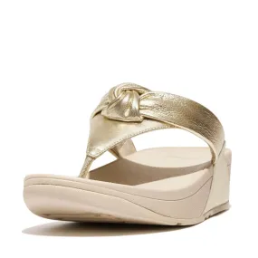 FitFlop Lulu Padded-Knot Metallic-Leather Toe-Post Sandals - Platino