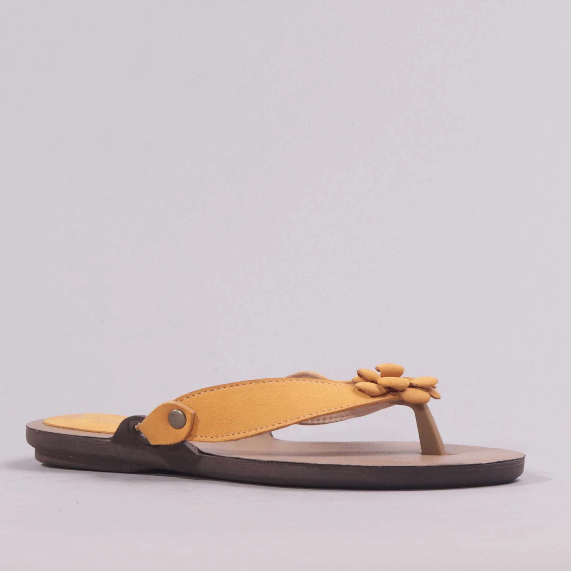 Flower Thong Sandal in Mustard - 7968