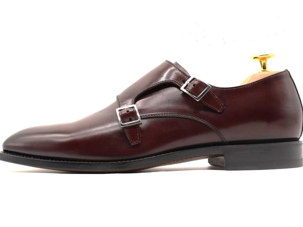 Haste Men's Calf Leather Double Monk Strap Shoes - Burgundy