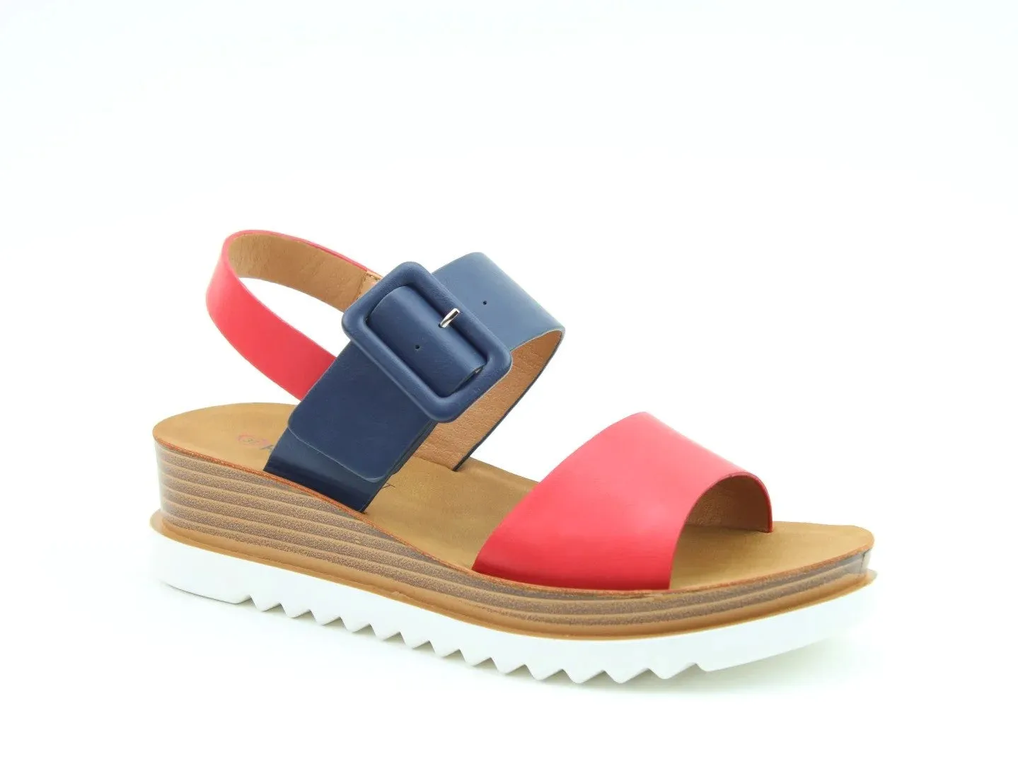 Heavenly Feet Ladies Pistachio Elasticated Wedge Open-toe Sandal -RED