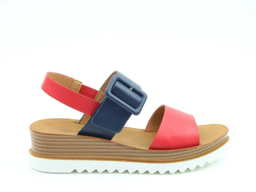 Heavenly Feet Ladies Pistachio Elasticated Wedge Open-toe Sandal -RED