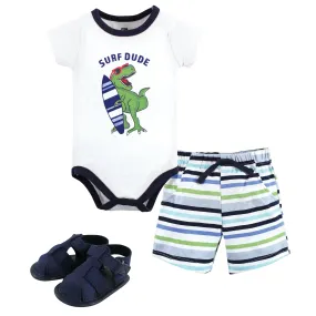 Hudson Baby Cotton Bodysuit, Shorts and Shoe Set, Surf Dude