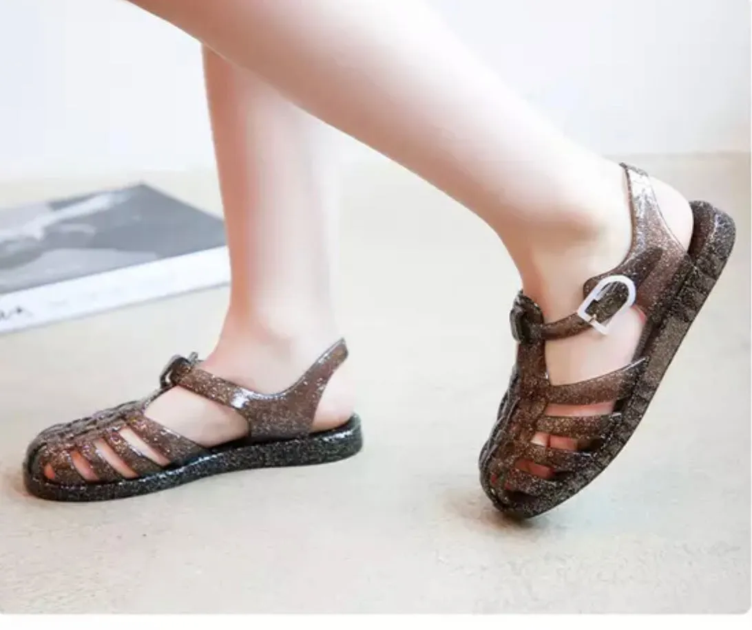 Kids Jelly Sandals - Glitter Grey Black