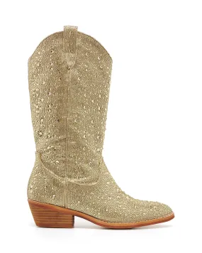 Majesty Cowboy Boot Gold Rhinestones