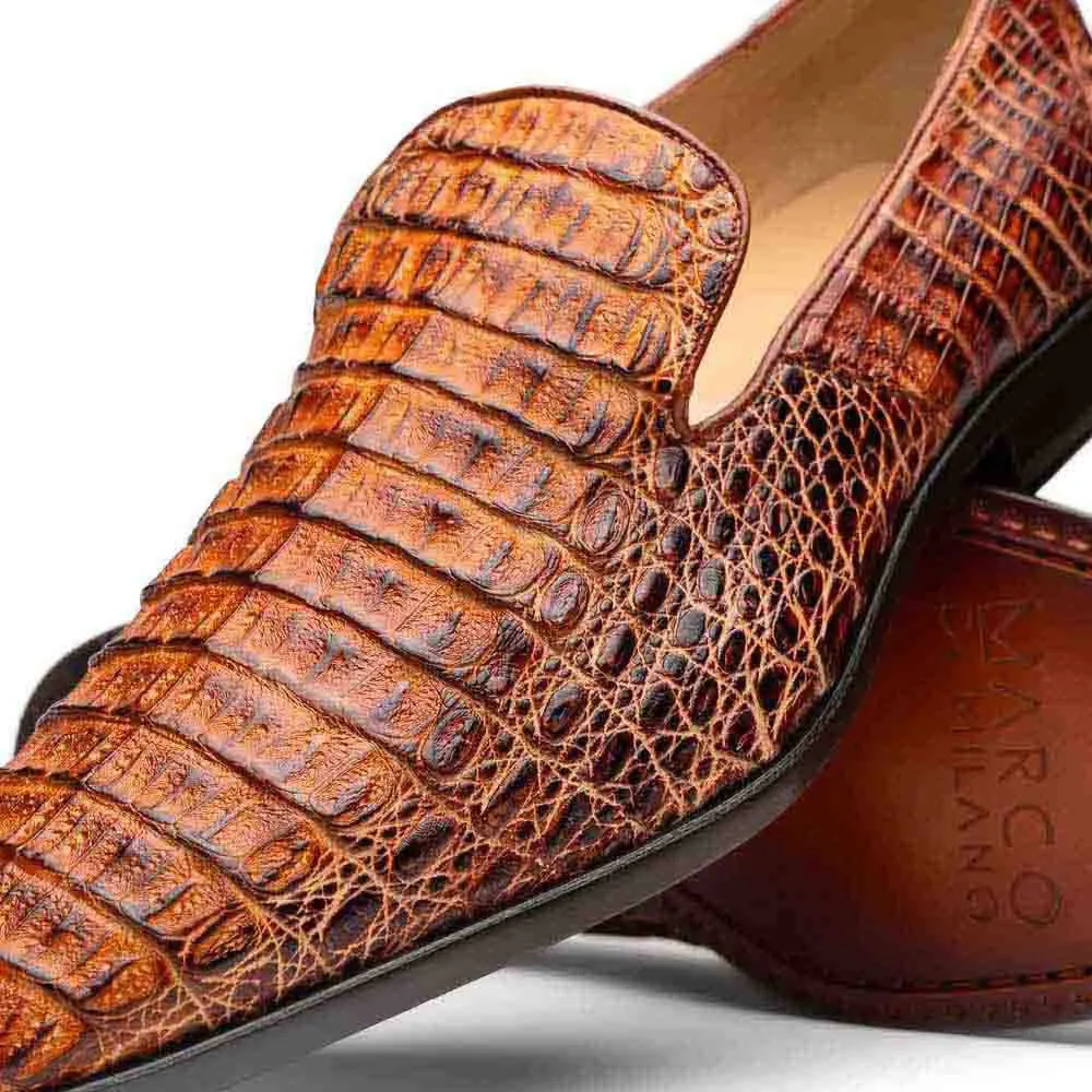 Marco Di Milano Trento Rustic Cognac Caiman Crocodile Slip-On