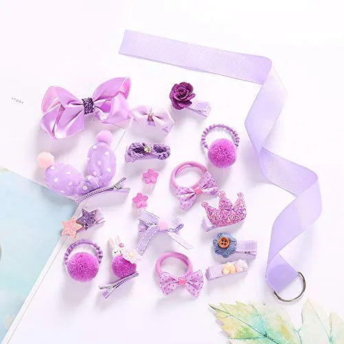 Melbees by Yellow Chimes Kids Hair Accessories for Girls Hair Accessories Combo Set Purple 18 Pcs Baby Girl's Hair Clips Set Cute Ponytail Holder Claw Clip Bow Clips For Girls Assortment Gift set for Kids Teens Toddlers