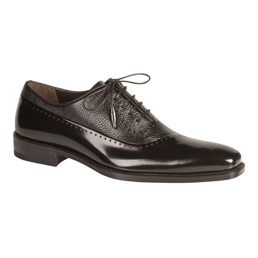 Mezlan Postdam Black European Cordovan Calfskin & Soft Deerskin Men's Oxford