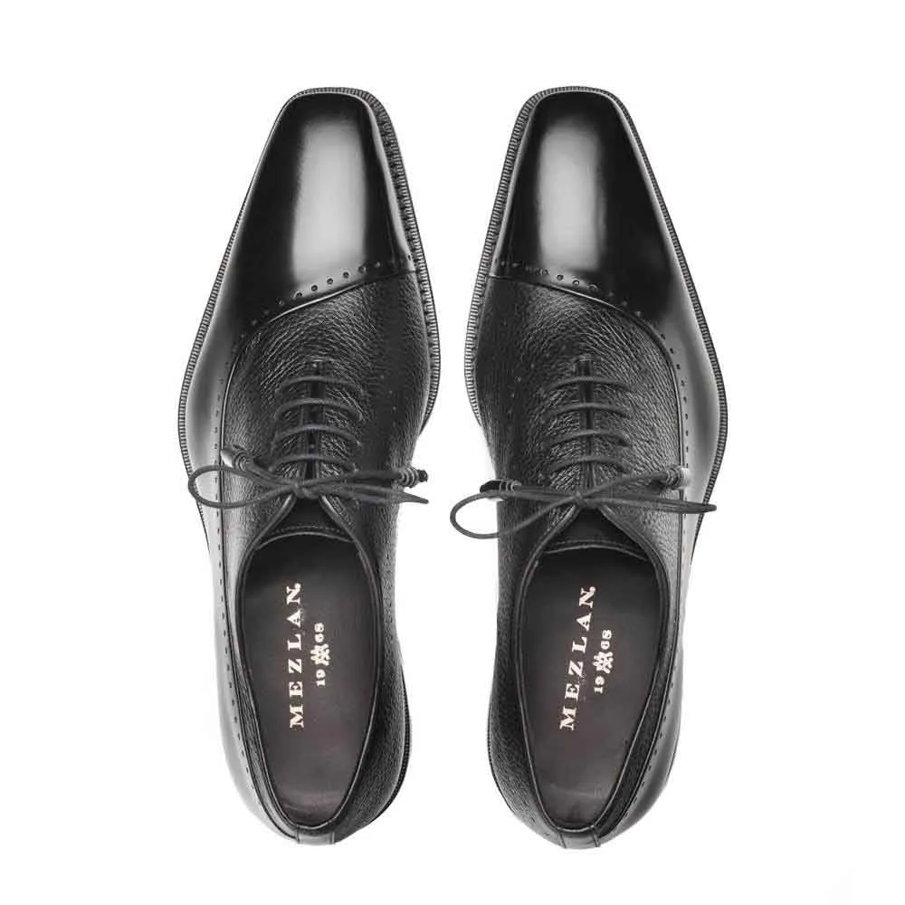 Mezlan Postdam Black European Cordovan Calfskin & Soft Deerskin Men's Oxford