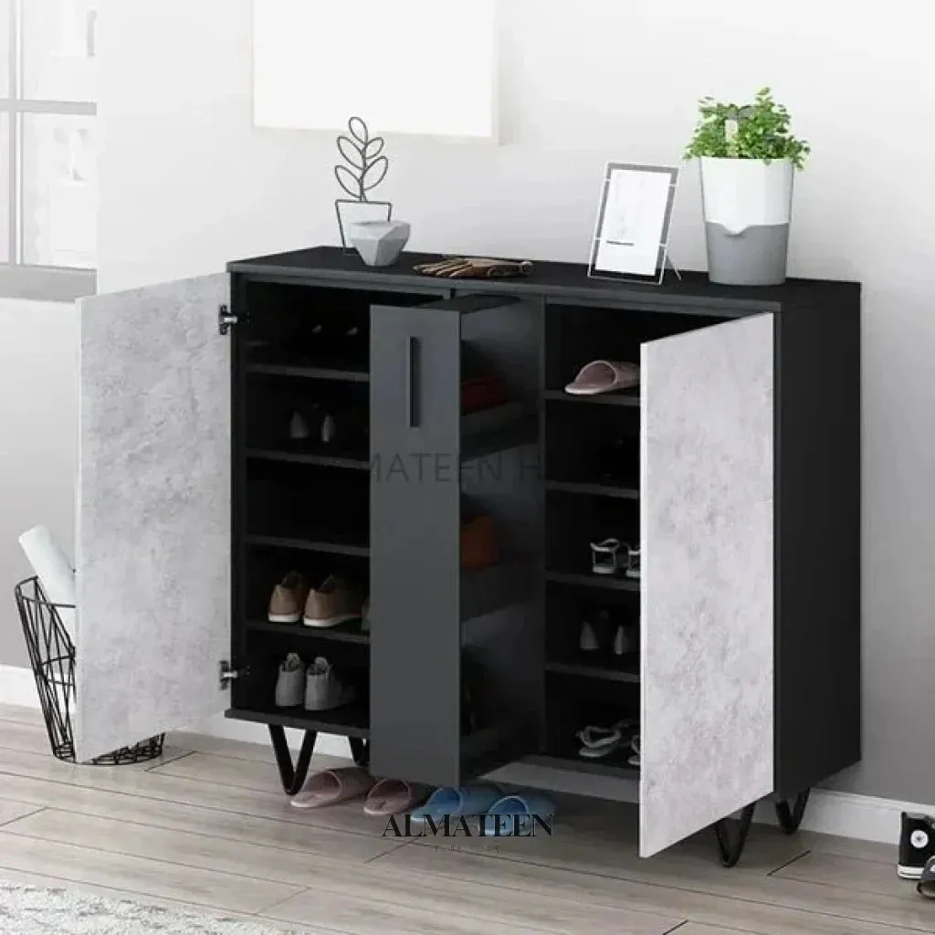 Modern Gray & Black Shoe Cabinet