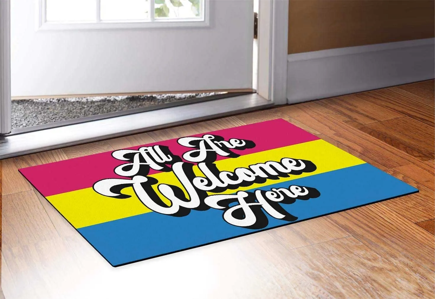 Pan Pride Pangender Indoor Doormat All Are Welcome Here Pangender Gifts Decorative Door Mat Pansexual