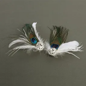 Peacock Feather Shoe Clips with Crystal