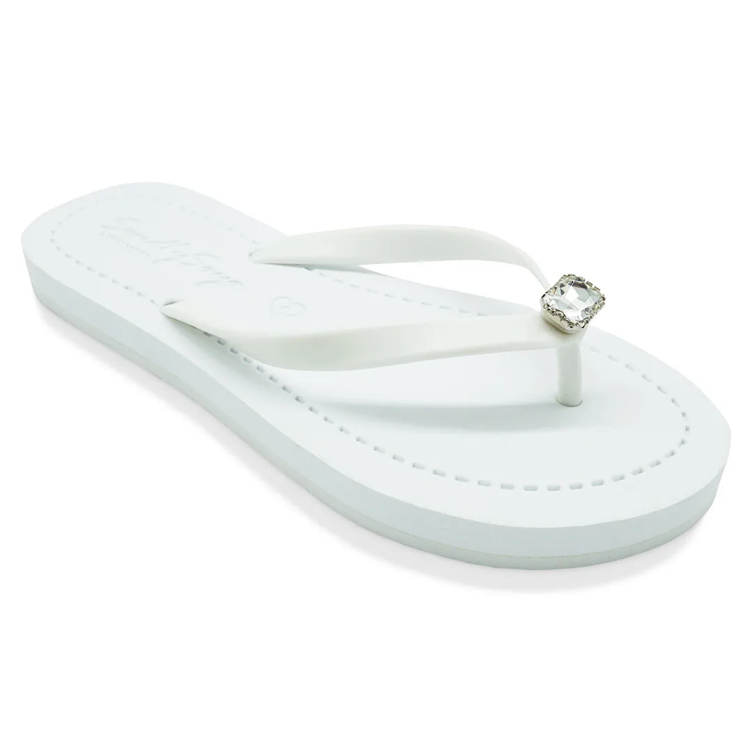 Rectangle Studs - Girls Crystal Embelished Flip Flops Sandals