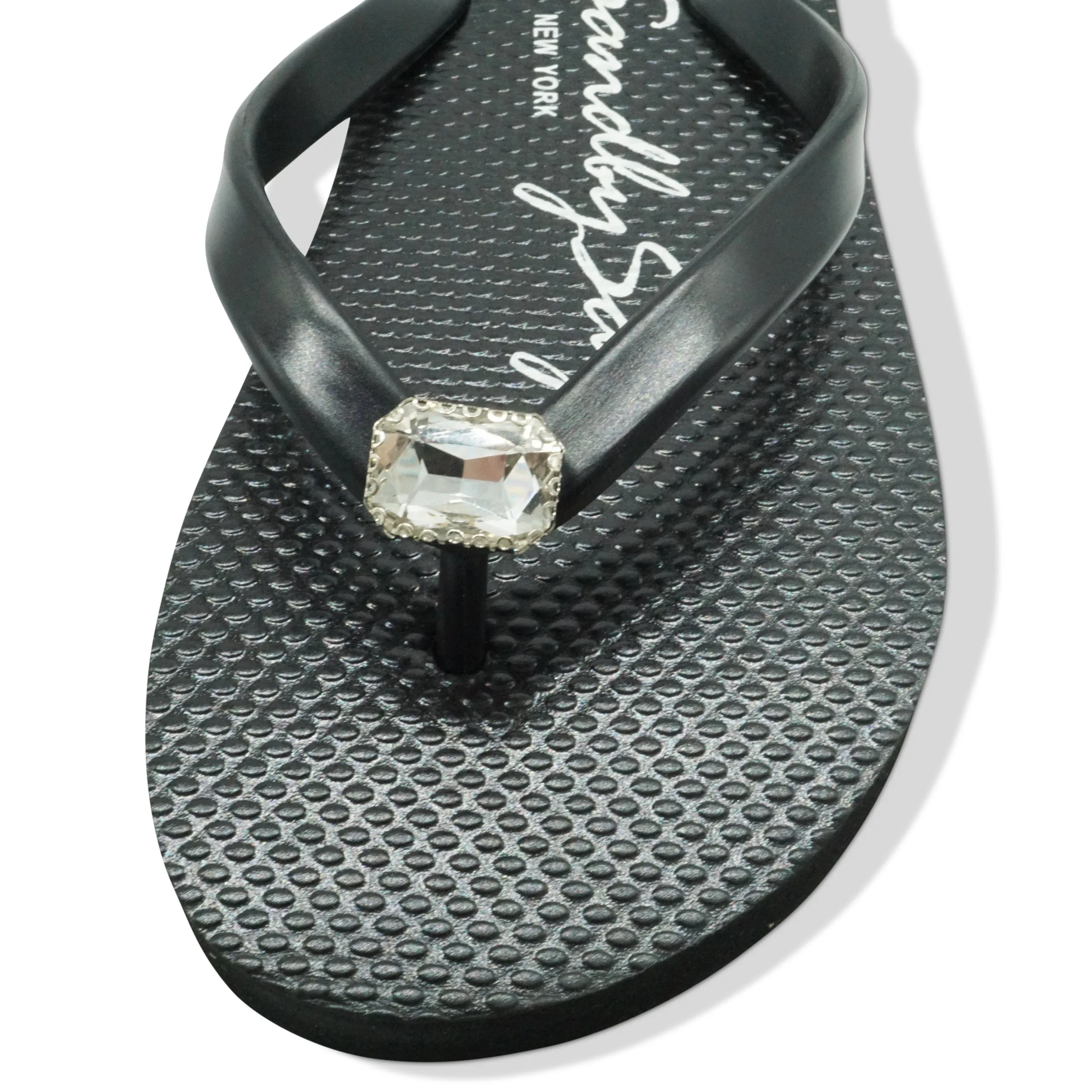 Rectangle Studs - Girls Crystal Embelished Flip Flops Sandals