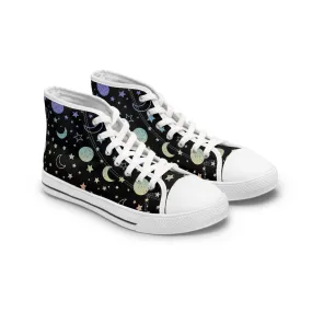 Retro Moon and Stars Women's High Top Sneakers