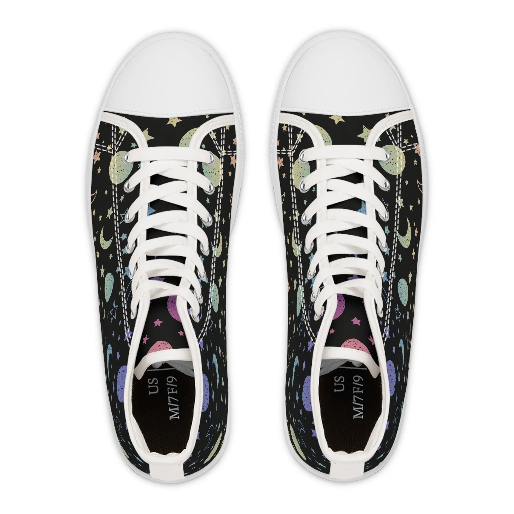 Retro Moon and Stars Women's High Top Sneakers