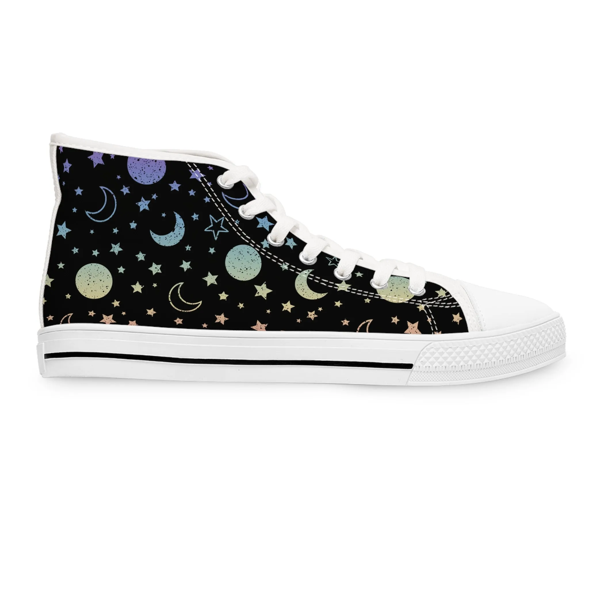 Retro Moon and Stars Women's High Top Sneakers