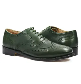 SEBASTIAN Full Brogue Oxford Leather Shoes in Pine Green