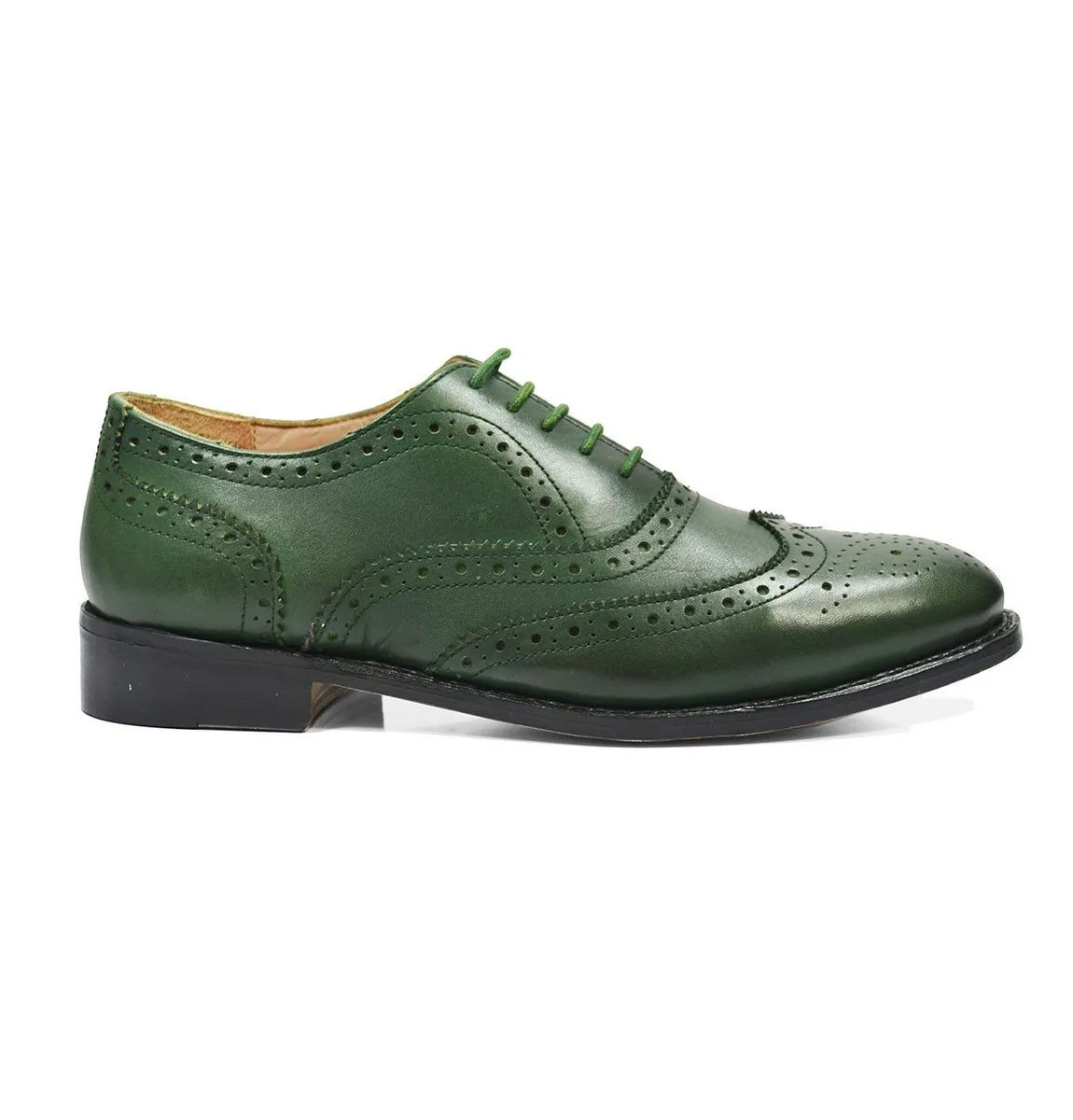 SEBASTIAN Full Brogue Oxford Leather Shoes in Pine Green