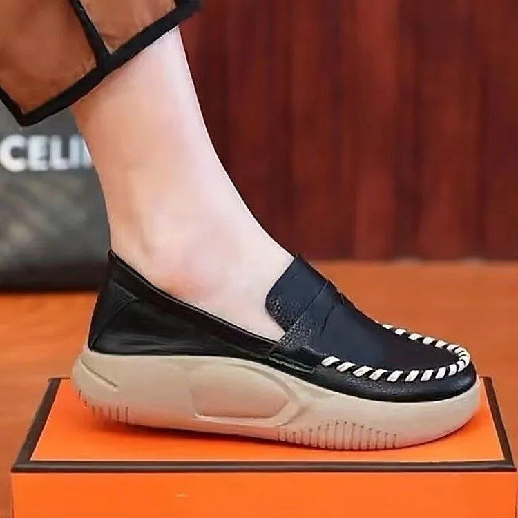 Slip-on Casual Leather Shoes Platform Round Toe