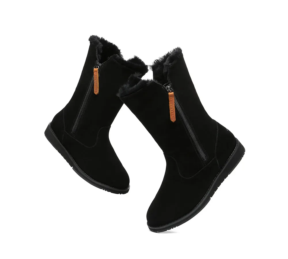 Women Mid Calf Boots Sheepskin Lining Suede Boots Colleen