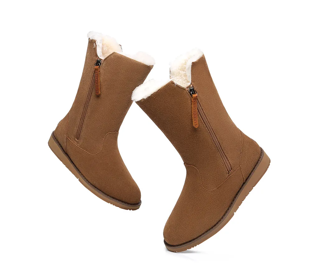 Women Mid Calf Boots Sheepskin Lining Suede Boots Colleen